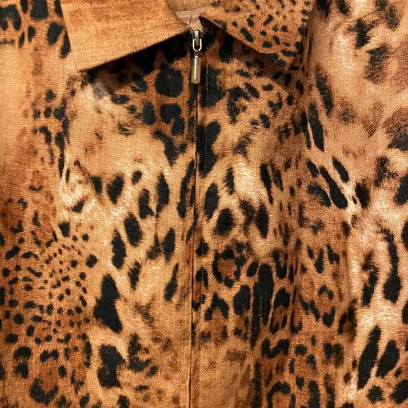 NWOT Dana Buchman Leopard Printed 100% Linen Long Sleeve ZipUp Front Blazer - 16 - Picture 4 of 14